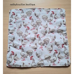 Serviette en tissu lavable POULES ET COQ