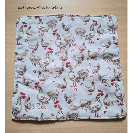 Serviette en tissu lavable POULES ET COQ